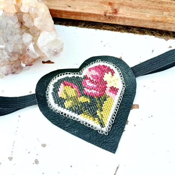 OOAK Rose Heart Beaded Eye Patch, Adjustable Costume Accessory Vision Ocular Aid - Picture 1 of 5